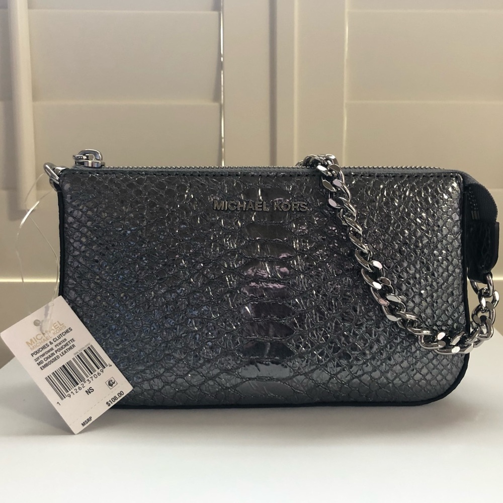 Michael Kors Pewter Clutch with Chain
